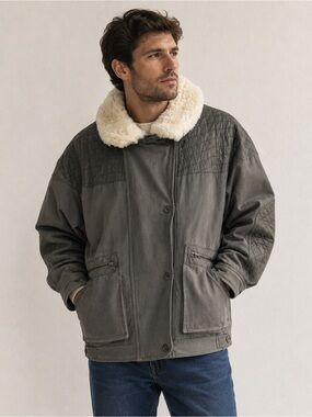 Vintage Eddie Bauer Goose Down Green Quilted Sherpa Shearling Trucker Jacket